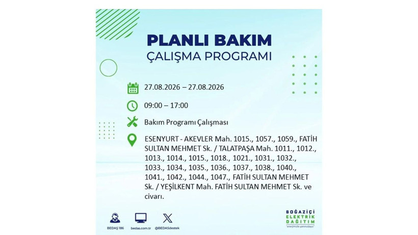 İstanbul 27 Ağustos kesintisi programı: O ilçelerde saatlerce elektrik olmayacak! - Resim: 34