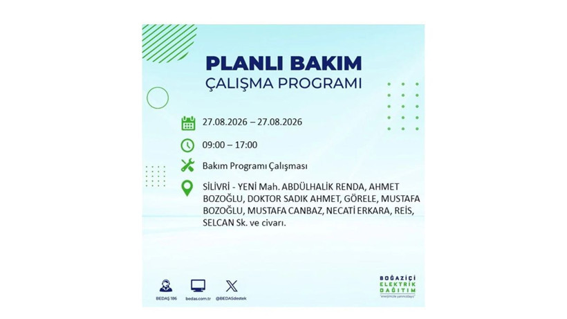 İstanbul 27 Ağustos kesintisi programı: O ilçelerde saatlerce elektrik olmayacak! - Resim: 72