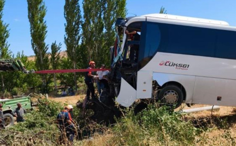 Sürücü direksiyon hakimiyetini kaybetti, otobüs ağacın tepesine çıktı: Yaralılar var - Resim: 1