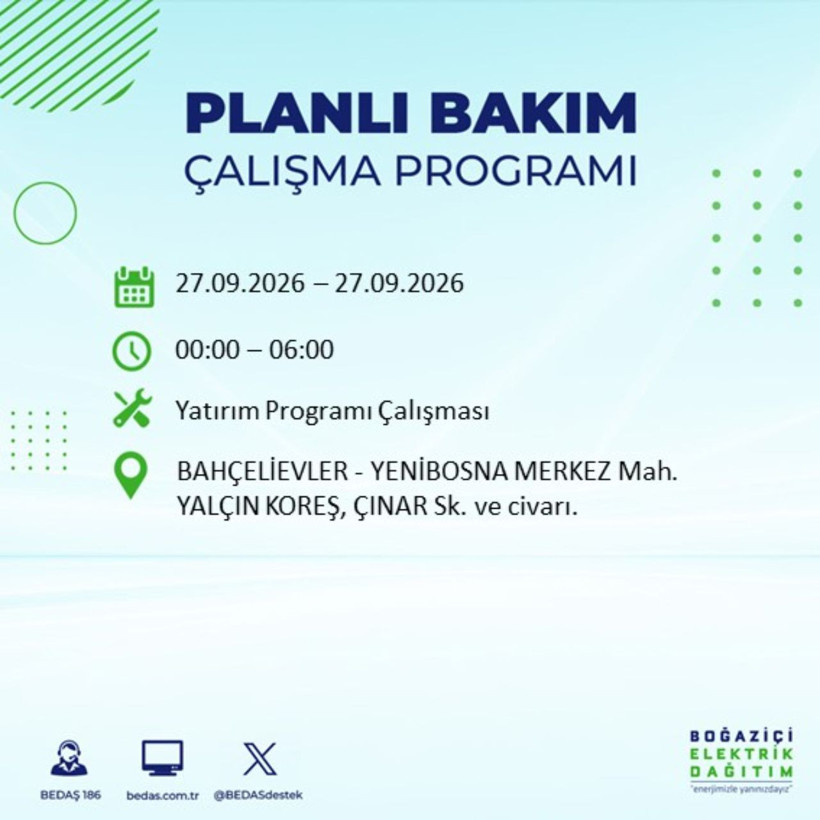 İstanbul 27 Eylül elektrik kesintisi programı: O ilçelerde saatlerce elektrik olmayacak! - Resim: 7