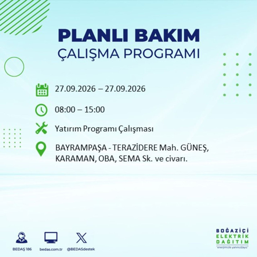 İstanbul 27 Eylül elektrik kesintisi programı: O ilçelerde saatlerce elektrik olmayacak! - Resim: 8