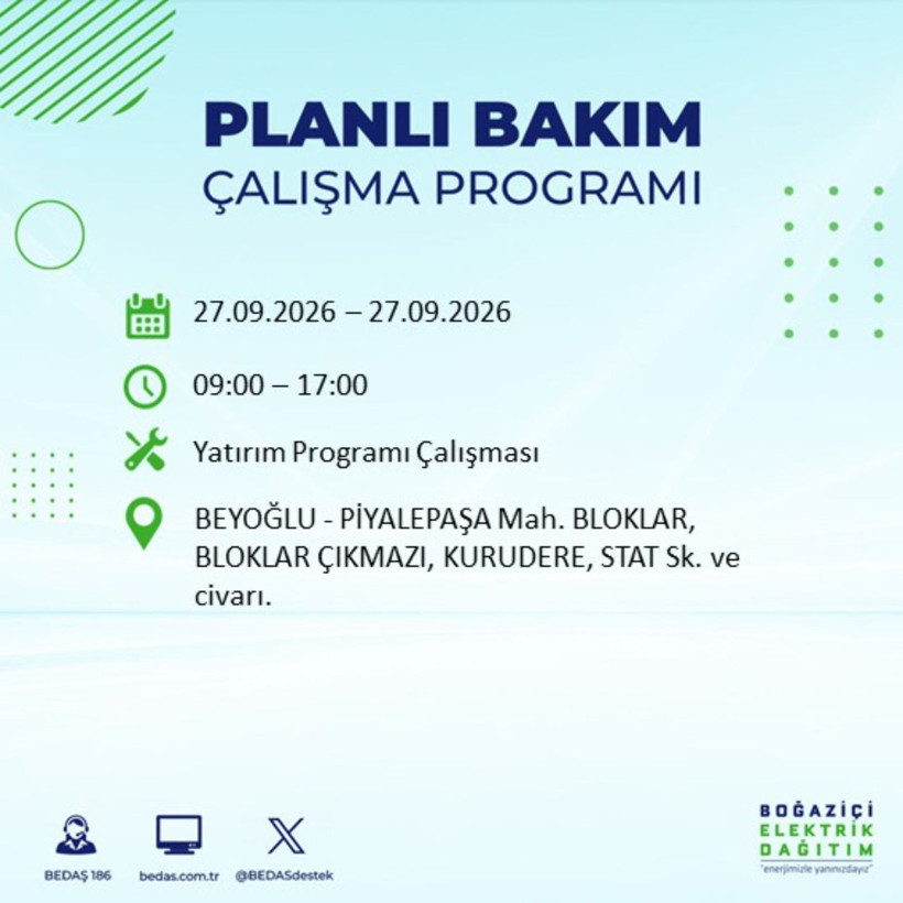 İstanbul 27 Eylül elektrik kesintisi programı: O ilçelerde saatlerce elektrik olmayacak! - Resim: 10
