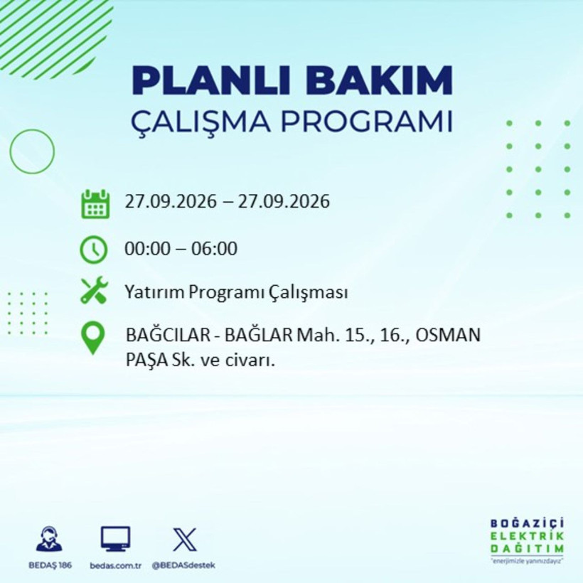 İstanbul 27 Eylül elektrik kesintisi programı: O ilçelerde saatlerce elektrik olmayacak! - Resim: 6