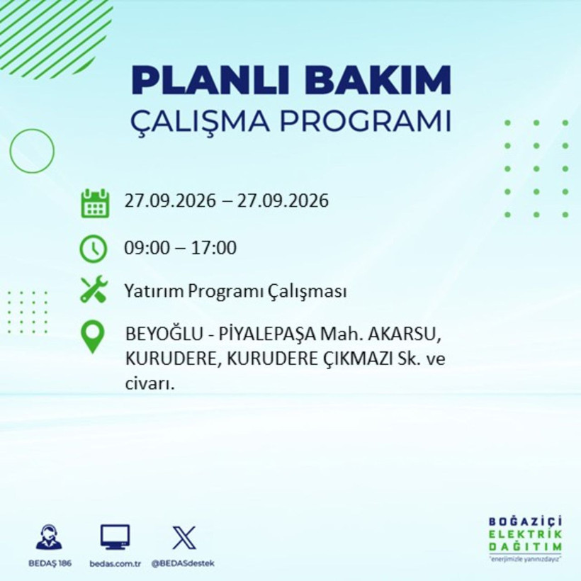 İstanbul 27 Eylül elektrik kesintisi programı: O ilçelerde saatlerce elektrik olmayacak! - Resim: 13