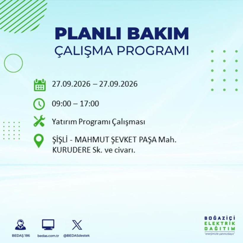 İstanbul 27 Eylül elektrik kesintisi programı: O ilçelerde saatlerce elektrik olmayacak! - Resim: 20
