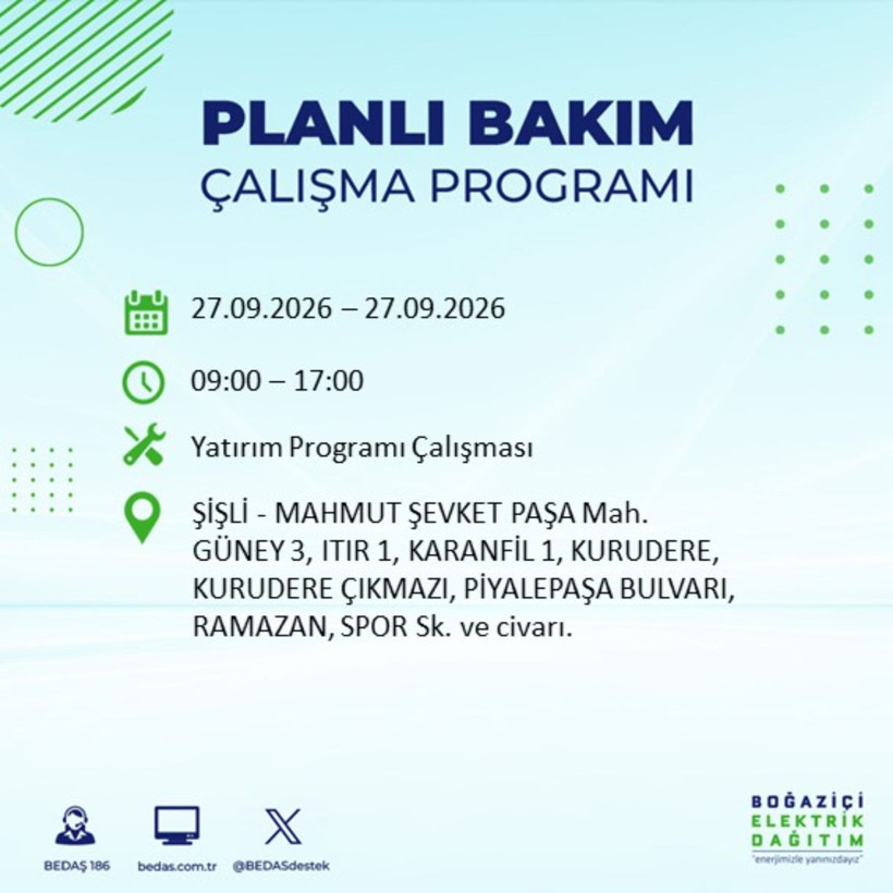 İstanbul 27 Eylül elektrik kesintisi programı: O ilçelerde saatlerce elektrik olmayacak! - Resim: 21