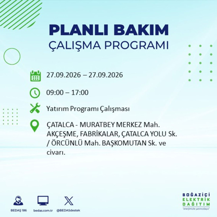 İstanbul 27 Eylül elektrik kesintisi programı: O ilçelerde saatlerce elektrik olmayacak! - Resim: 15