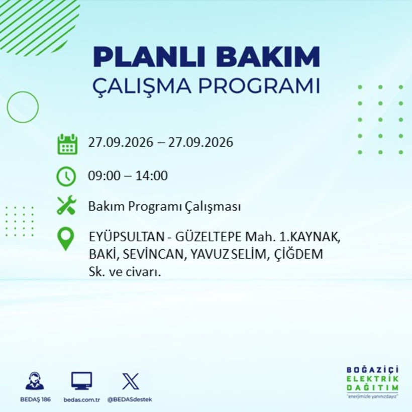 İstanbul 27 Eylül elektrik kesintisi programı: O ilçelerde saatlerce elektrik olmayacak! - Resim: 16