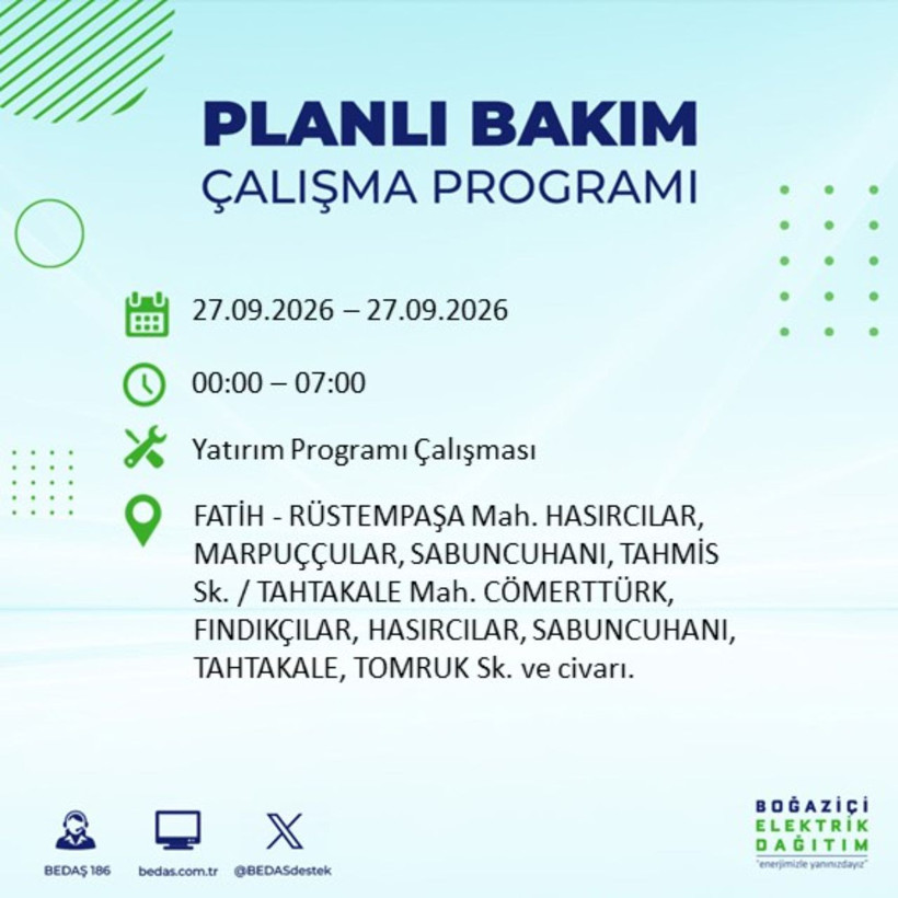 İstanbul 27 Eylül elektrik kesintisi programı: O ilçelerde saatlerce elektrik olmayacak! - Resim: 17
