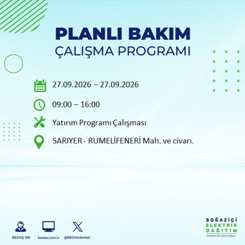 İstanbul 27 Eylül elektrik kesintisi programı: O ilçelerde saatlerce elektrik olmayacak! - Resim: 19